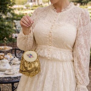 Vintage Evans Gold Metal Mesh Bag with Top Guilloche Enamel Rouge Compartment